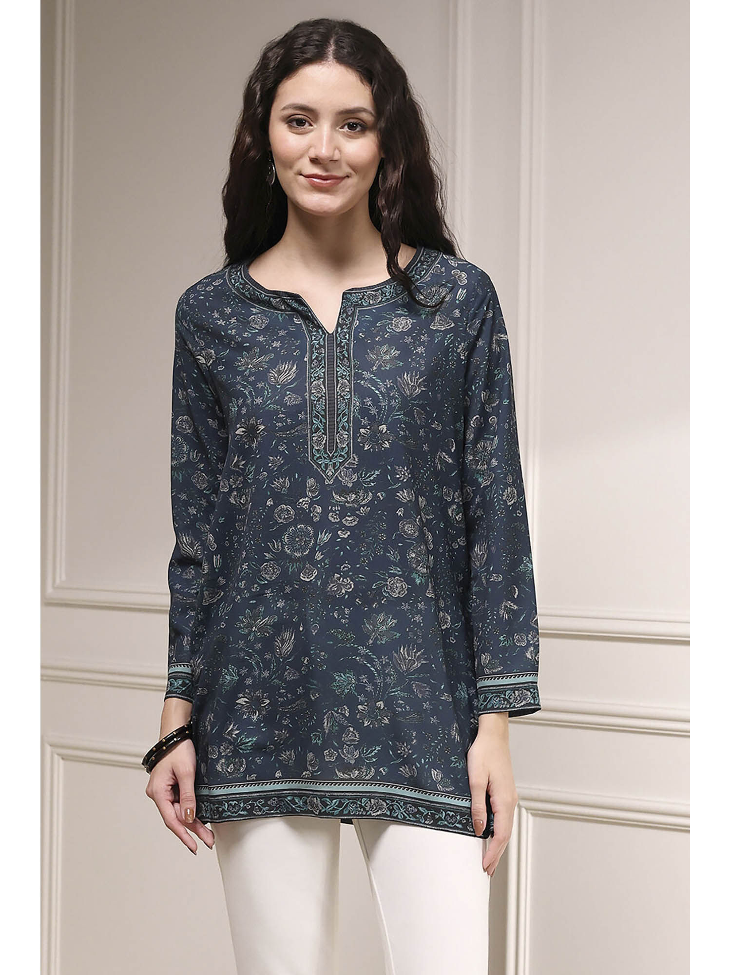 biba Women Indigo Polyester Straight Printed Short Kurti-picture-11