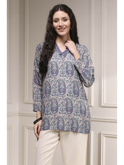 Biba - Women Blue Polyester Straight Printed Kurti