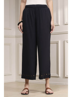 Biba - Women Black Viscose Rayon Straight Solid Palazzo