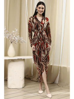 Biba - Women Brown Printed Gathered Tulip Dress