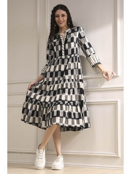 Biba - Women Black Checks Cotton Tiered Dress
