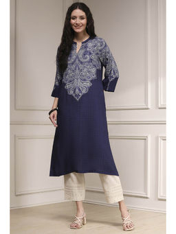 Biba - Women Blue Viscose Straight Printed Kurta
