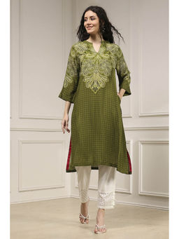 Biba - Women Green Viscose Straight Printed Kurta
