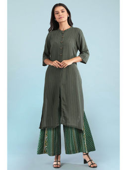 Aurelia - Women's Green Rayon Straight Kurta & Palazzo
