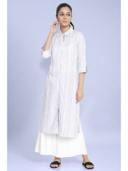 Aurelia - Women's White Printed Cotton Flax Straight Kurta & Palazzo