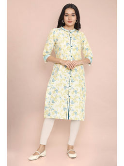 Aurelia - Women's Yellow Floral Printed Rayon Straight Kurta & Leggings