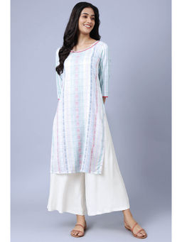Aurelia - Women's White Woven Printed Rayon Kurta & Palazzo