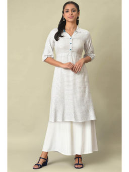 Aurelia - Women's White Printed Rayon A-Line Kurta & Palazzo