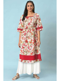 Aurelia - Women's Natural Floral Printed Rayon A-Line Kurta & Palazzo