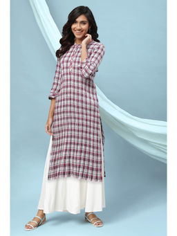 Aurelia - Women's Pink Checkered Cotton Lycra Straight Kurta & Palazzo