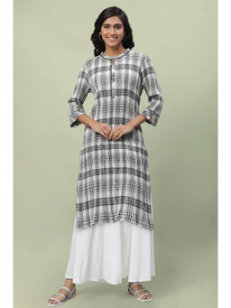 Aurelia - Women's Black Checkered Cotton Lycra Straight Kurta & Palazzo