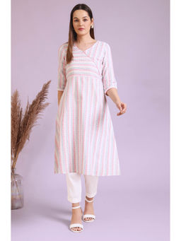 Aurelia - Women's White Woven Pure Cotton A-Line Kurta & Trouser