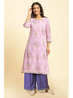 W - Purple Floral Printed Sequins Georgette Kurta & Pant