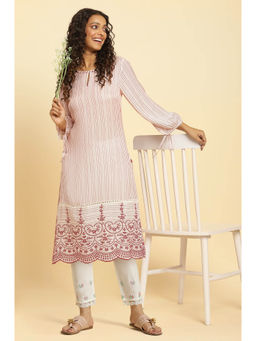 W - Striped Schiffli Rayon Dobby Straight Kurta & Pant