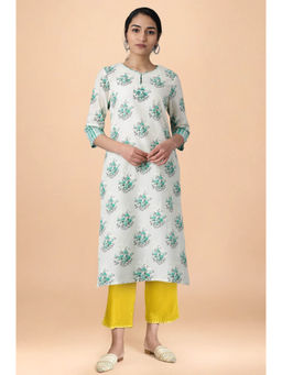 W - Floral Printed Lace Pure Cotton Straight Kurta & Pant