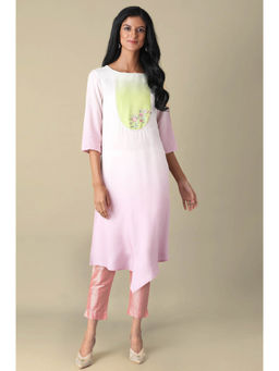W - Light Pink Thread Embroidered Rayon Kurta & Pant