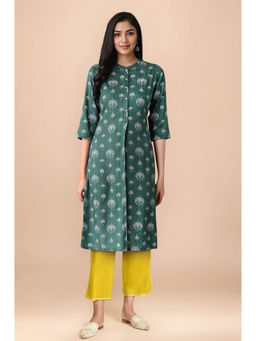 W - Green Printed Lace Rayon Straight Kurta & Pant