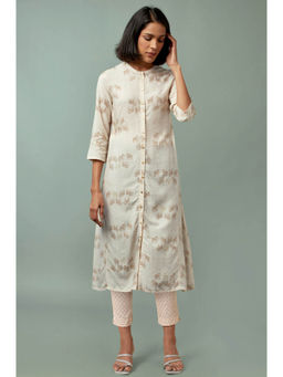W - Beige Printed Rayon A-Line Kurta & Pant
