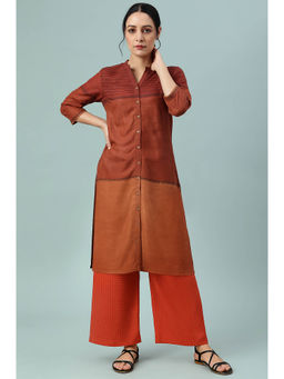 W - Red Printed Rayon Straight Kurta & Pant