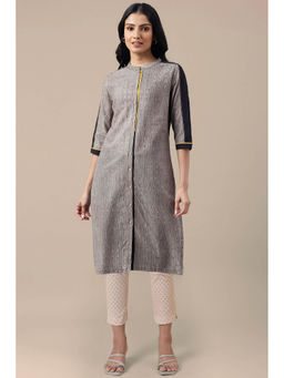 W - Striped Embroidered Pure Cotton Straight Kurta & Pant