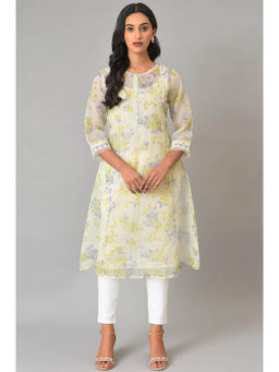 W - Ecru Floral Printed Lace Kota A-Line Kurta & Jeggings