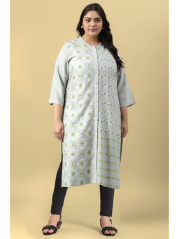 W - Light Grey Printed Rayon Straight Kurta & Leggings