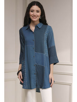 Biba - Women Blue Viscose Rayon Straight Printed Shirt