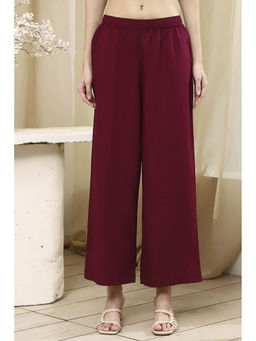 Biba - Women Berry Maroon Solid Straight Palazzo