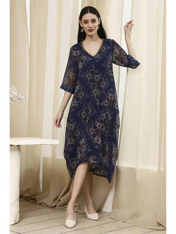 Biba - Women Blue Georgette Floral Printed Dress with Inner