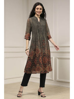 Biba - Women Charcoal Polyester Straight Printed Kurta with Inner