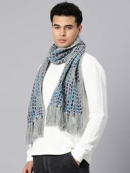 Magic Needles - Handmade Crochet Net and Lace Scarf with Tassels Grey