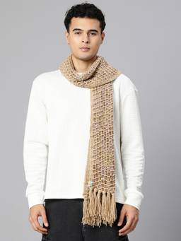 Magic Needles - Handmade Crochet Net and Lace Scarf with Tassels Beige
