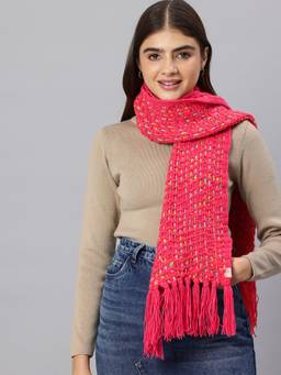 Magic Needles - Handmade Crochet Net and Lace Scarf with Tassels Coral