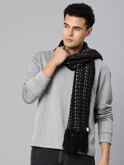 Magic Needles - Handmade Crochet Net and Lace Scarf with Tassels Black