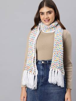 Magic Needles - Handmade Crochet Net and Lace Scarf with Tassels White