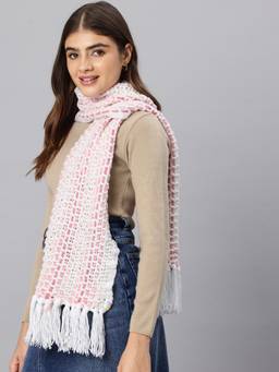 Magic Needles - Handmade Crochet Net and Lace Scarf with Tassels White
