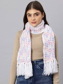 Magic Needles - Handmade Crochet Net and Lace Scarf with Tassels White