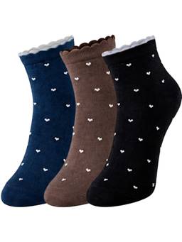 NEXT2SKIN - Womens Low Ankle Length Heart Printed Cotton Socks Multi-Color (Pack of 3)