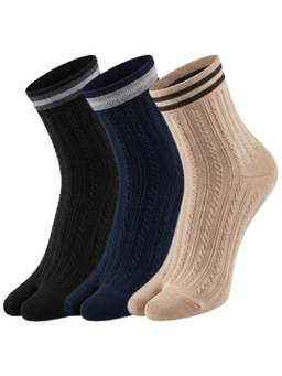 NEXT2SKIN - Womens Ankle Length Thumb Striped Printed Cotton Socks Multi-Color (Pack of 3)