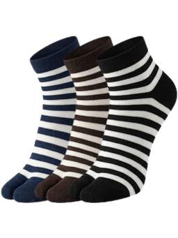 NEXT2SKIN - Womens Ankle Length Thumb Striped Printed Cotton Socks Multi-Color (Pack of 3)