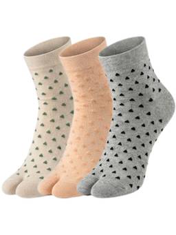 NEXT2SKIN - Womens Ankle Length Thumb Heart Printed Cotton Socks Multi-Color (Pack of 3)