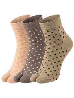 NEXT2SKIN - Womens Ankle Length Thumb Heart Printed Cotton Socks Multi-Color (Pack of 3)