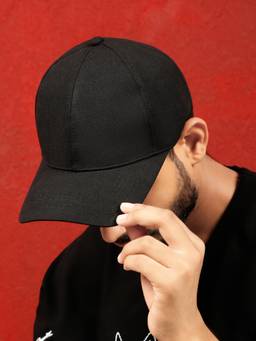 Teakwood - Leather Unisex Solid Black Adjustable Casual Cap With Metal Buckle Closure