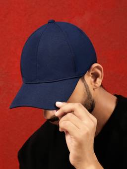 Teakwood - Leather Unisex Solid Blue Adjustable Casual Cap With Metal Buckle Closure