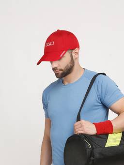 Teakwood - Leather Unisex Solid Red Adjustable Casual Sports Cap With Self-Fabric Strap Closure