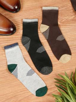 Teakwood - Mens Black Brown & Grey Cotton Above Ankle Length Socks (Pack of 3)
