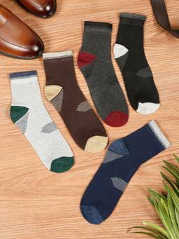 Teakwood - Mens Black,Brown,Grey,Navy & Dark Grey Cotton Above Ankle Length Socks (Pack of 5)