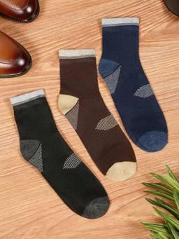 Teakwood - Mens Black Brown & Navy Cotton Above Ankle Length Socks (Pack of 3)
