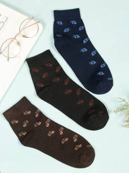 Teakwood - Mens Black Brown & Navy Cotton Above Ankle Length Socks (Pack of 3)