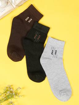 Teakwood - Mens Black Brown & Grey Cotton Above Ankle Length Socks (Pack of 3)